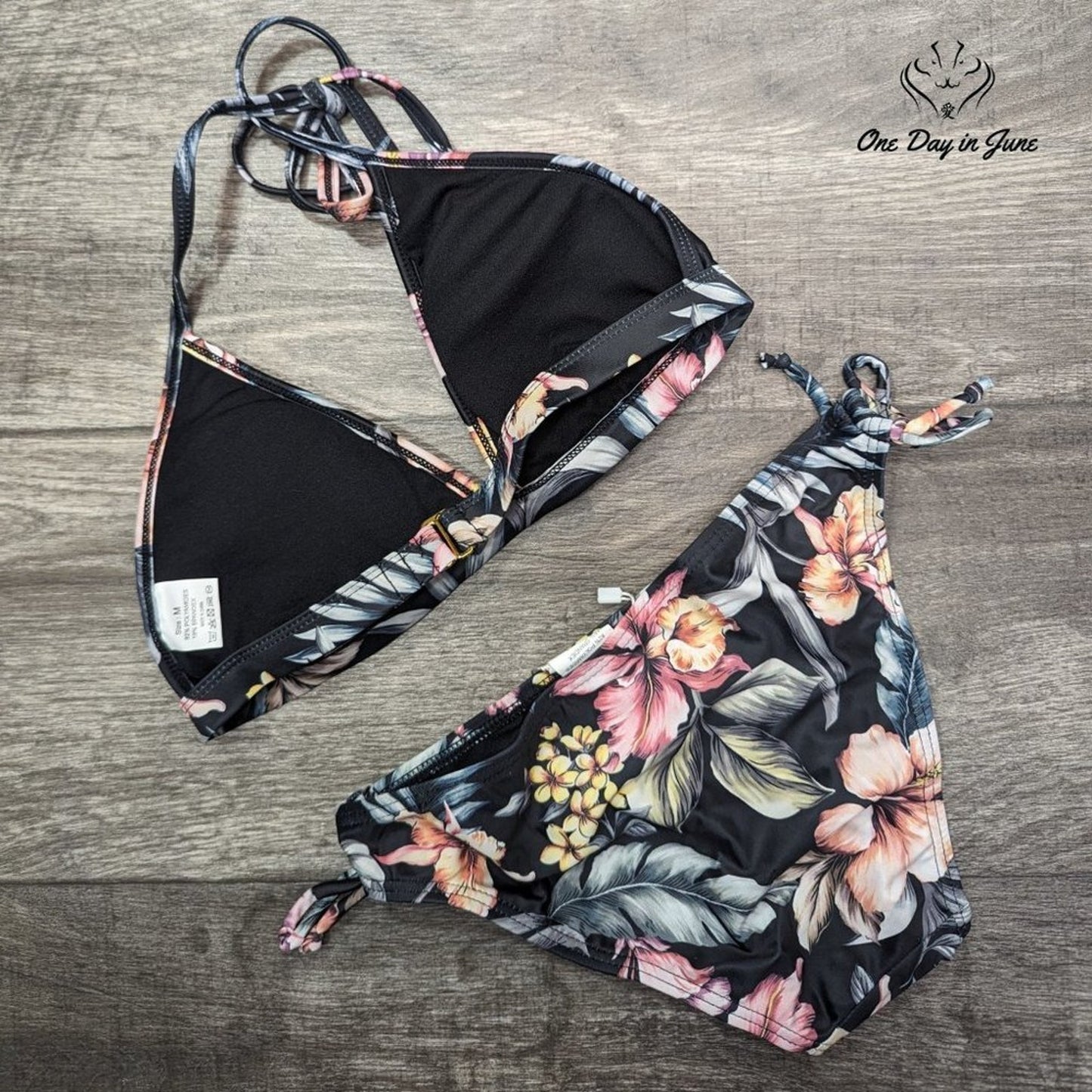 I Love Sexy Beauty Floral Tie Bottom Halter Bikini Swimsuit Size M
