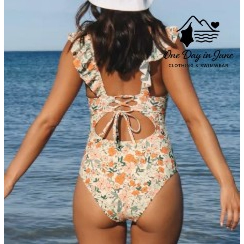 Cupshe Ditsy Daisy Ruffle Lace Up Back One Piece Swimsuit Size XL