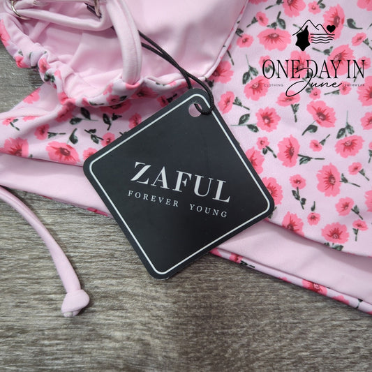 Zaful Floral Triangle Tie Side String Bikini Swimsuit Pink NWT Size M