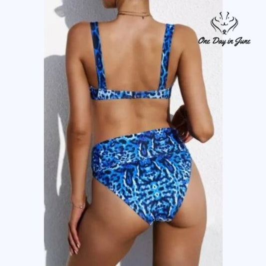ODIJ Blue Leopard High Waist Bikini Size S