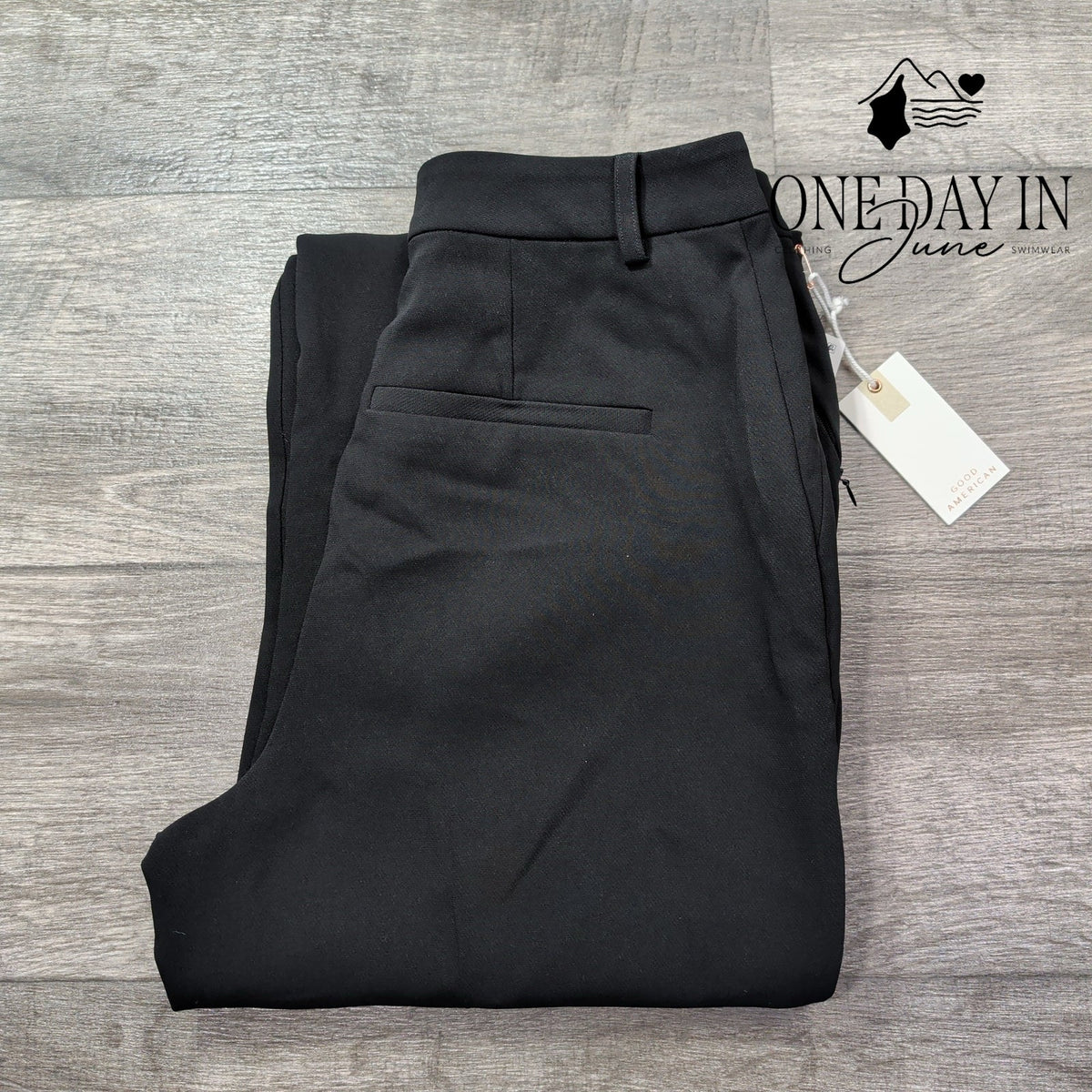Good American Luxe Suiting Column Trouser Black Wide Leg Pants NWT Size 4 (27)