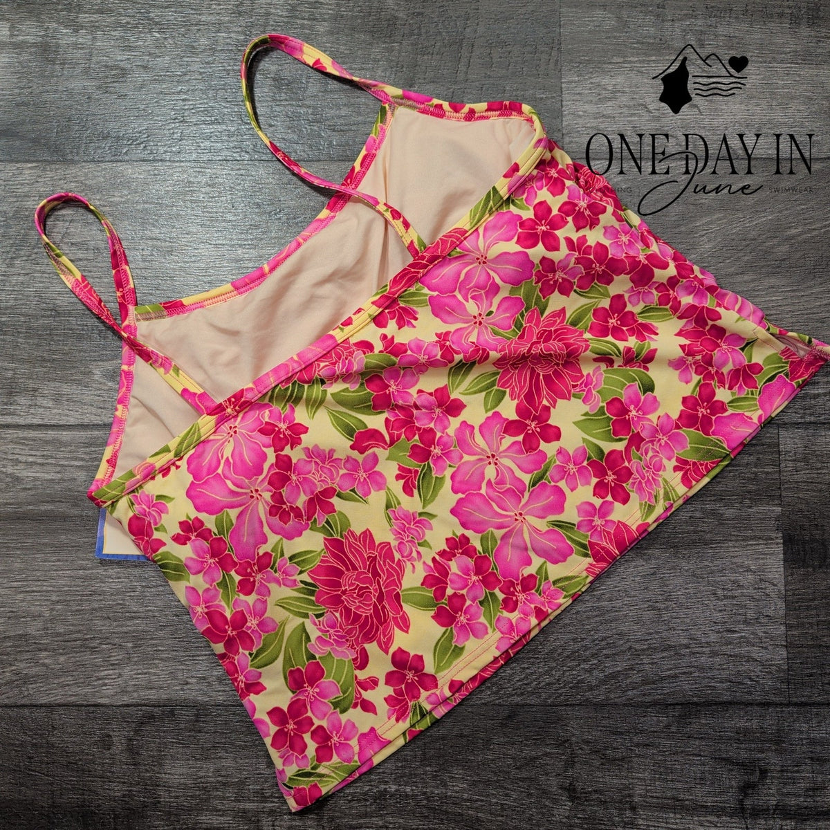 L.L. Bean Floral Tankini Swim Top Pink Yellow Tropical High Neck NWT Size 18