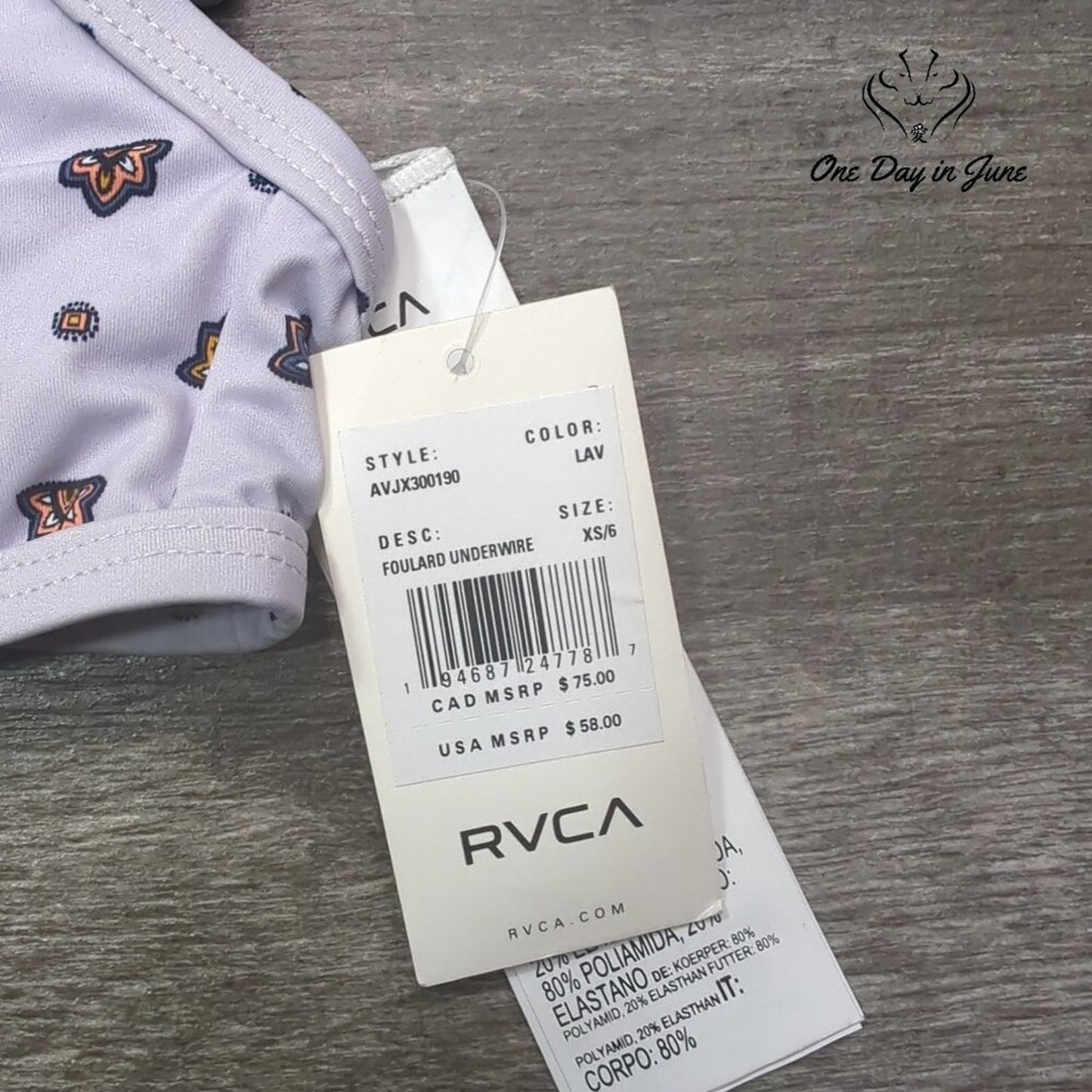 RVCA Foulard Underwire Bikini Top Size XS