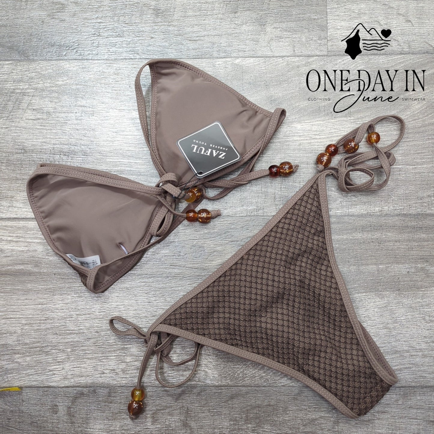 Zaful Triangle Beaded Tie Side Bikini Swimsuit Size S