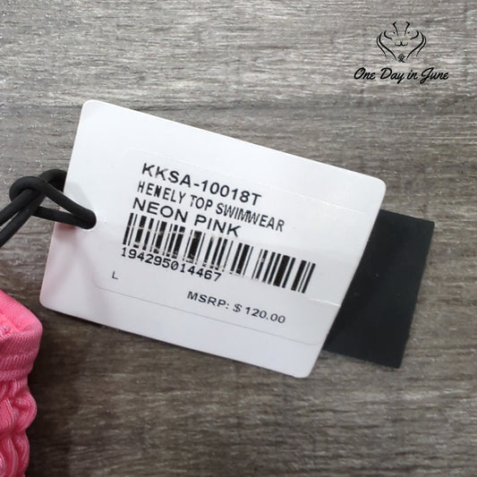 Kendall + Kylie Kendall + Kylie Henley Smocked Bikini Top Neon Pink NWT Size L