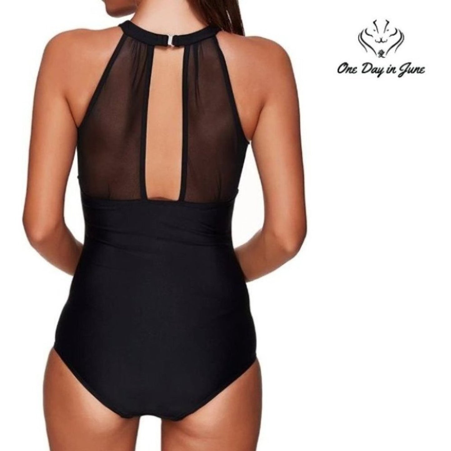 Tempt Me High Neck Plunge Mesh Ruched Monokini