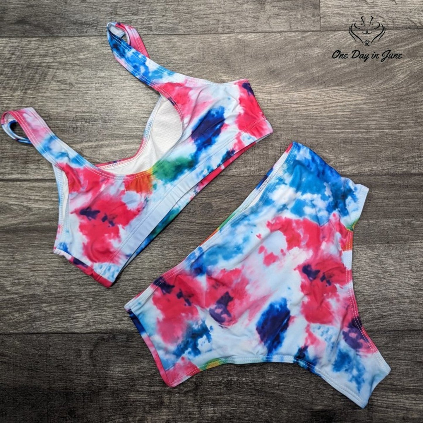 Adisputent Tie Dye Crop Top Bikini Swimsuit Size S