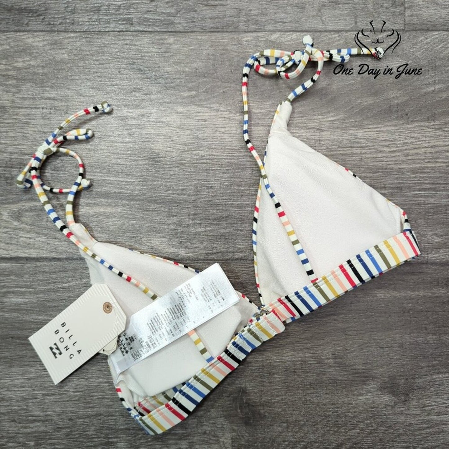 Billabong Gimme Sun Tall Triangle Bikini Top Rainbow Stripe NWT $55.95 Size S