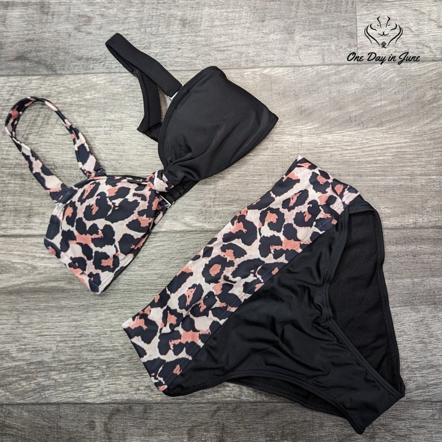 ODIJ Colorblock Leaopard Bikini Swimsuit Size S
