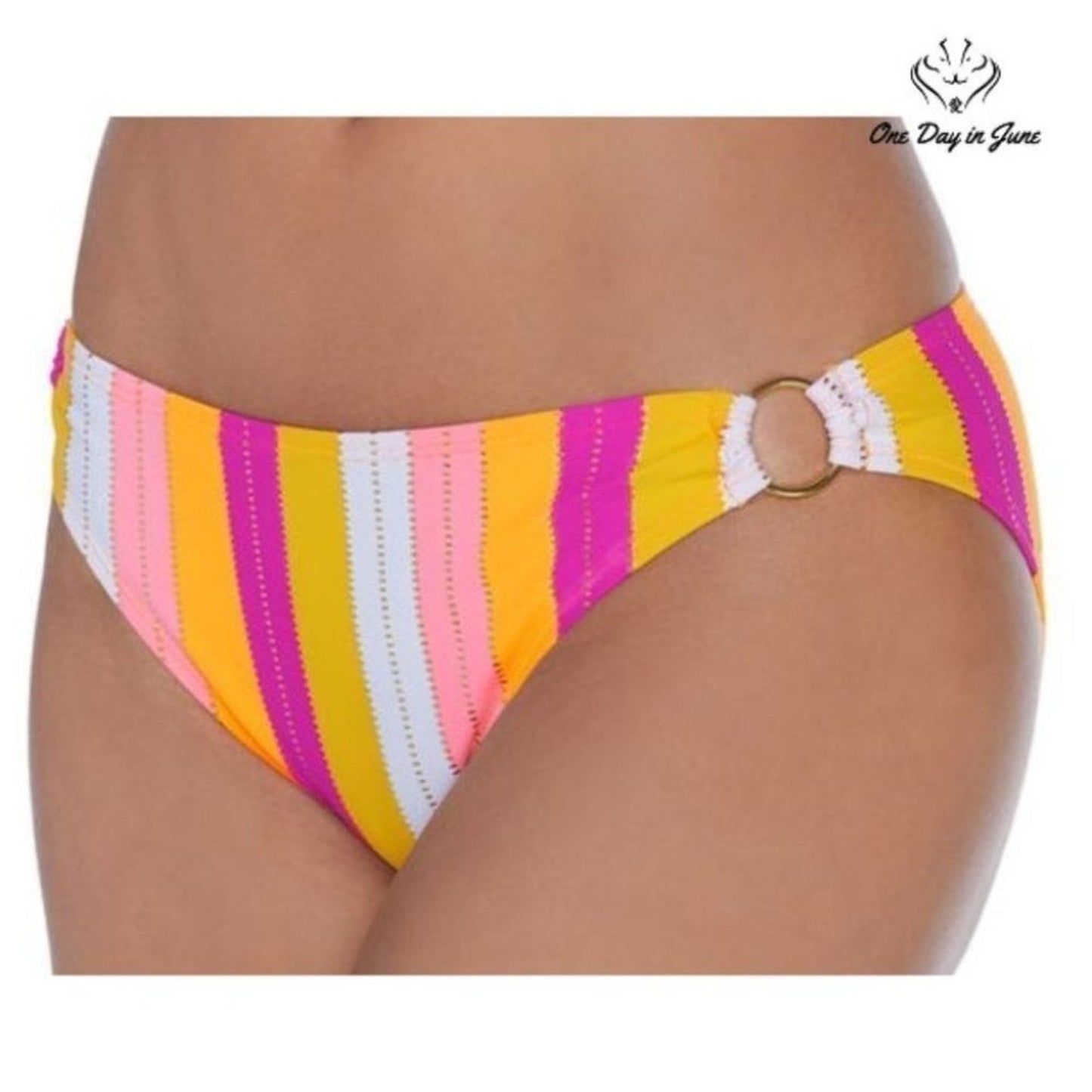 Ambrielle Striped Hipster Bikini Bottom Size L