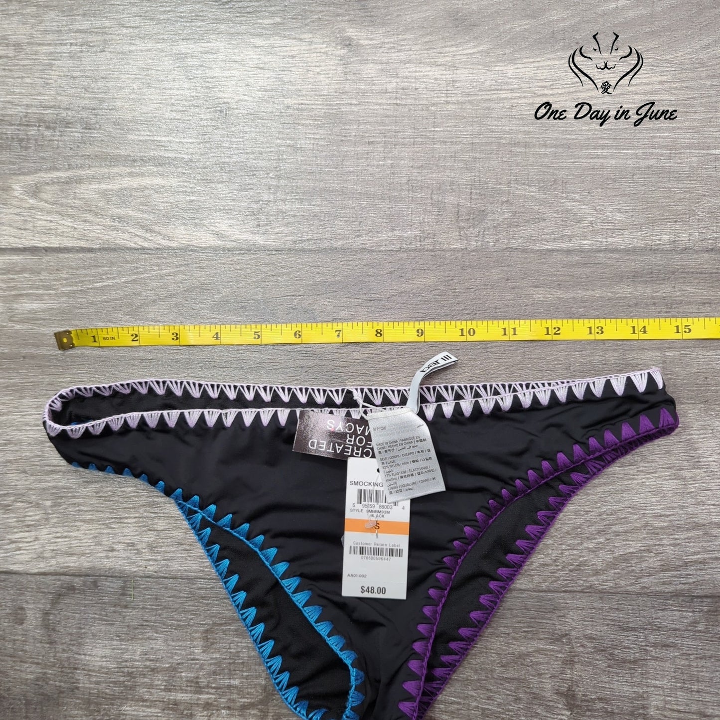 Bar III Embroidered Edge Bikini Bottom Size S