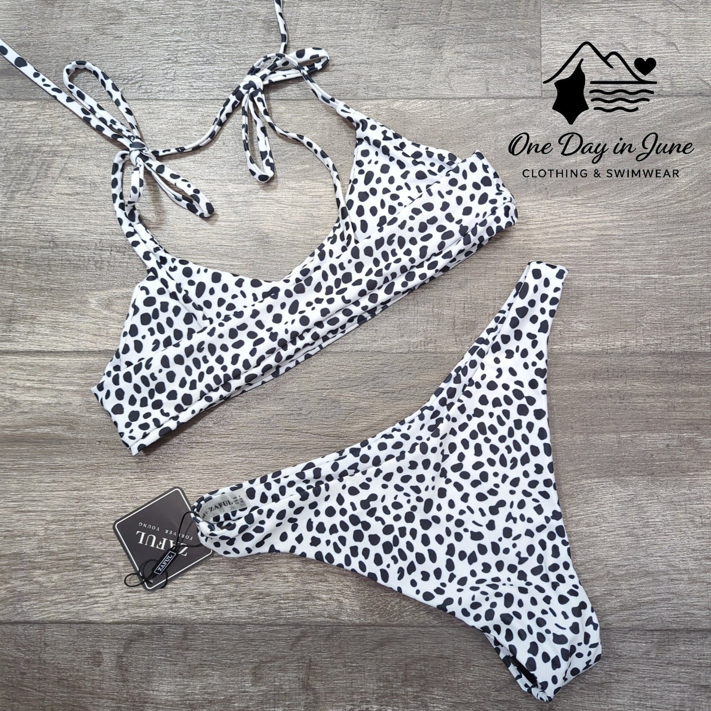 Zaful Dalmation Cheeky Crop Bikini Swimsuit Size M