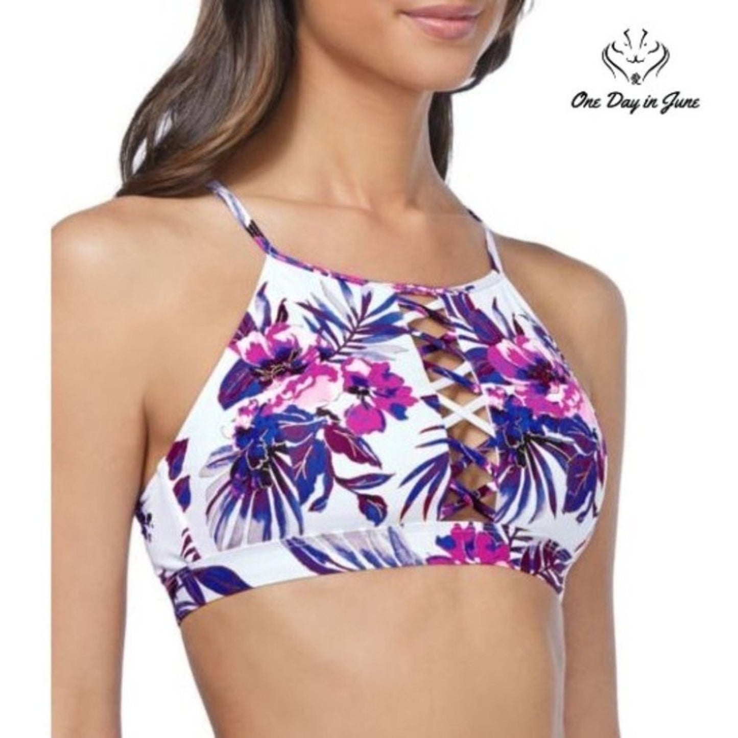 Ambrielle Floral High Neck Bikini Top Size XXL
