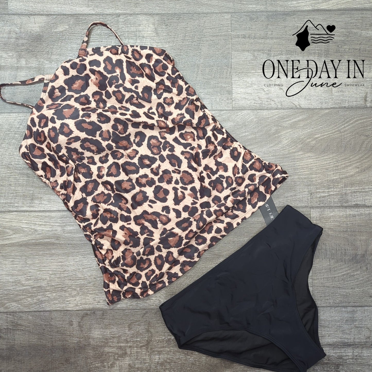 Tempt Me High Neck Leopard Tankini Swimsuit Size M