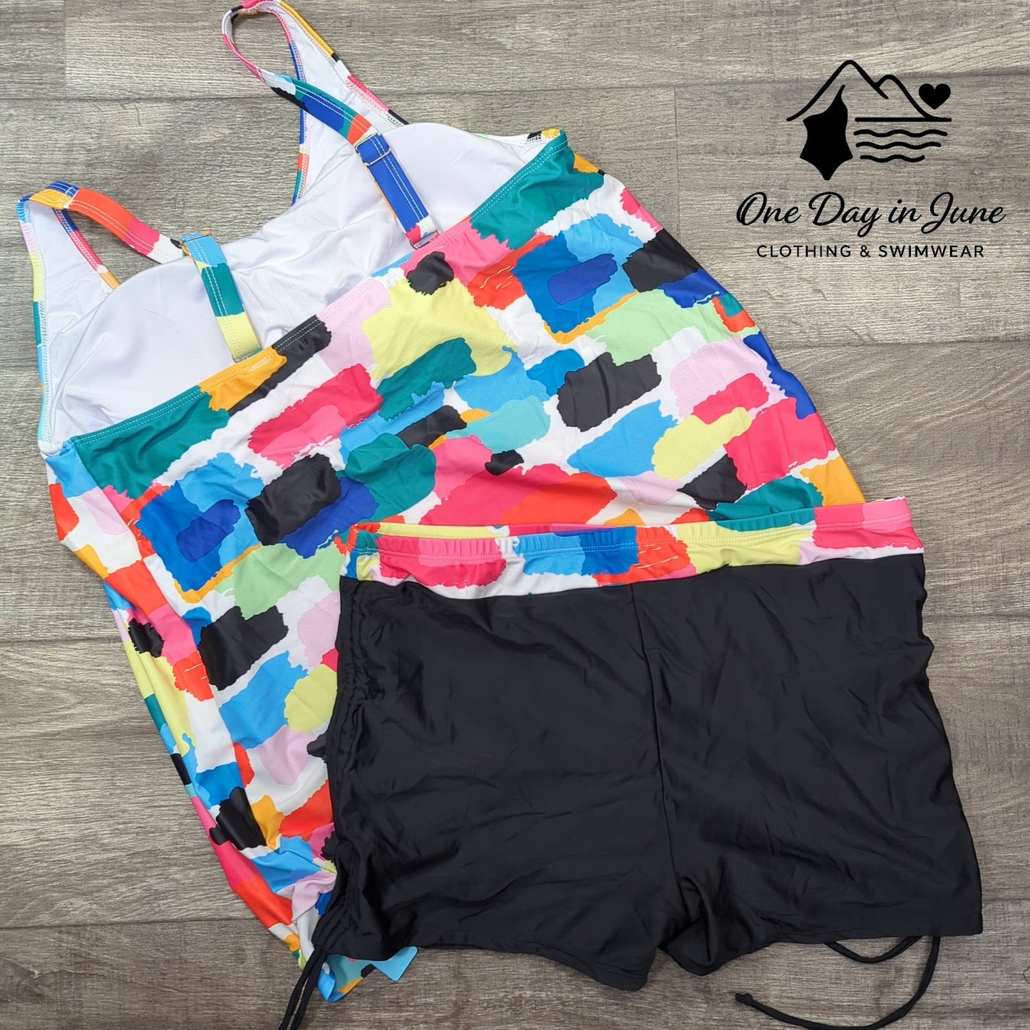 Yonique Plus Size Blouson Tankini Swimsuit Size XXL