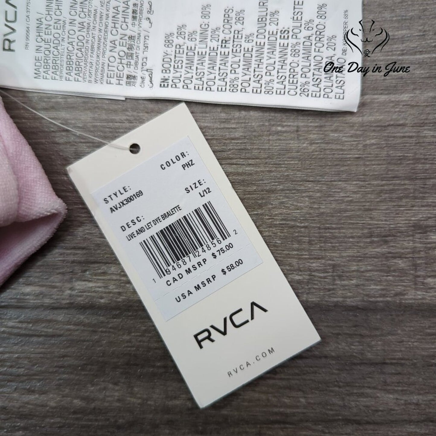 RVCA Live and Let Dye Bralette Bikini Top Size L