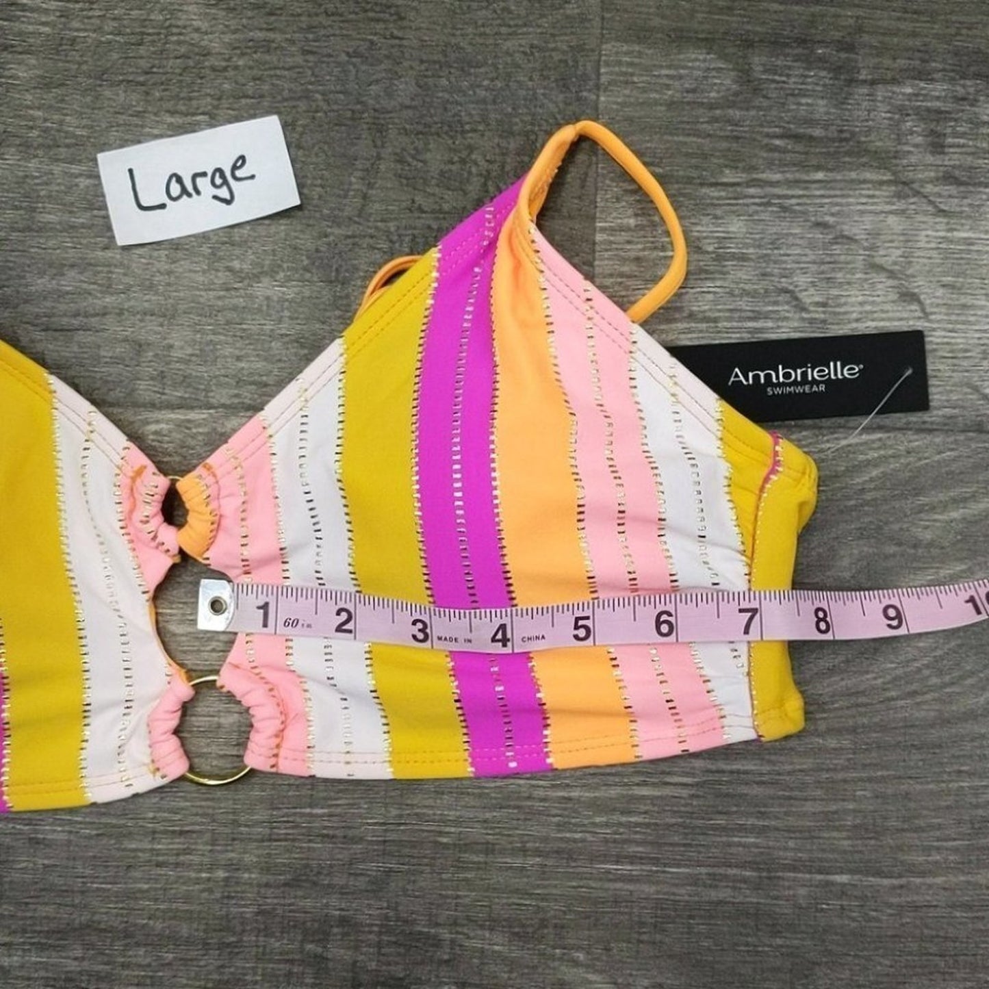 Ambrielle Striped Bralette Bikini Top Size L