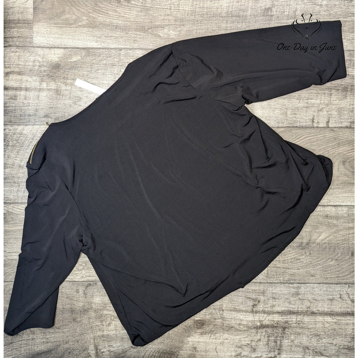 Premise Black Cowl Neck Blouse Gold Zipper Shoulder Long Sleeve NWT Size 3X
