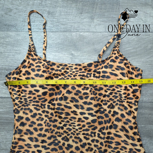 Adisputent Leopard Print One Piece Swimsuit Animal Print Scoop Neck Size L