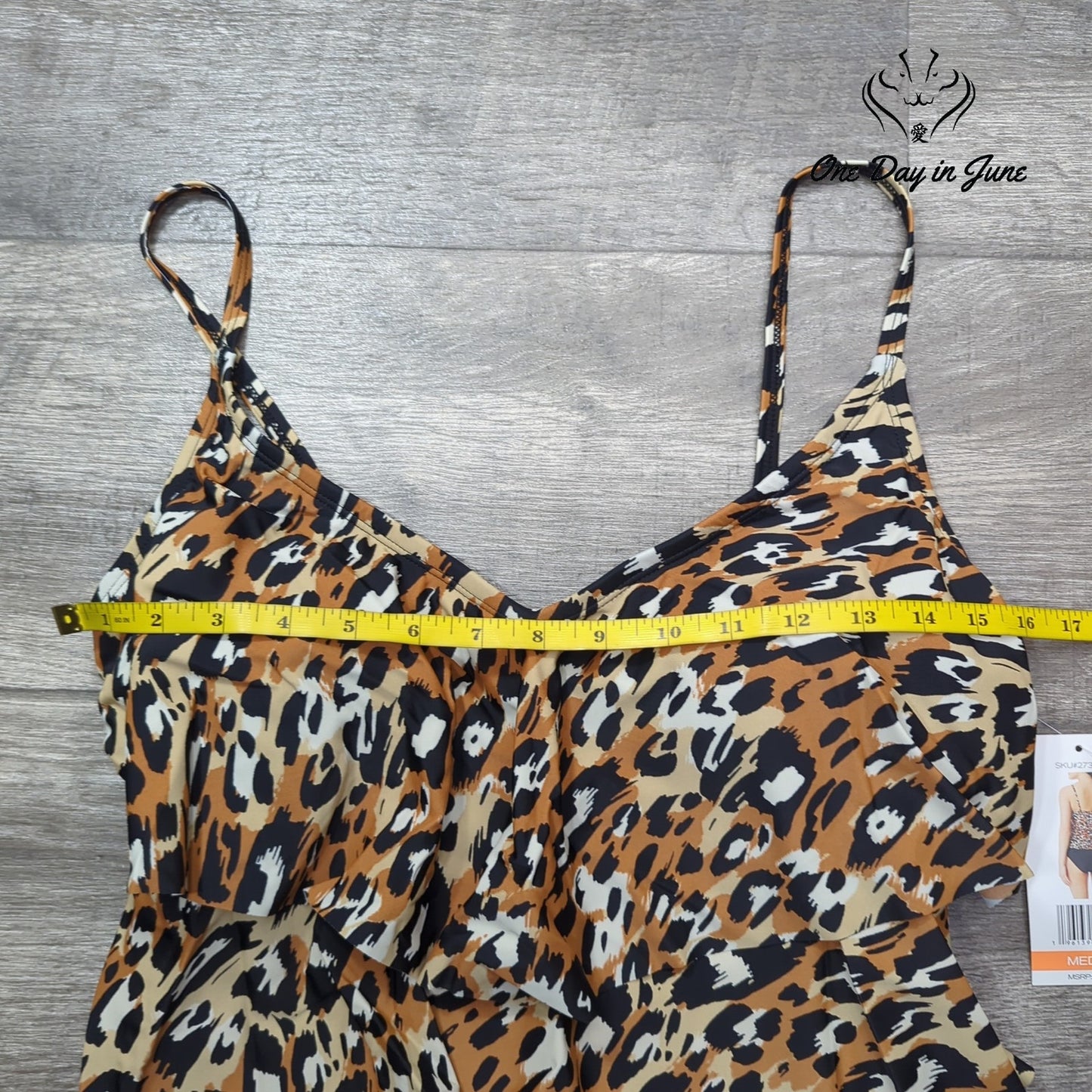 Into The Bleu Leopard Flounce Tankini Top Size M