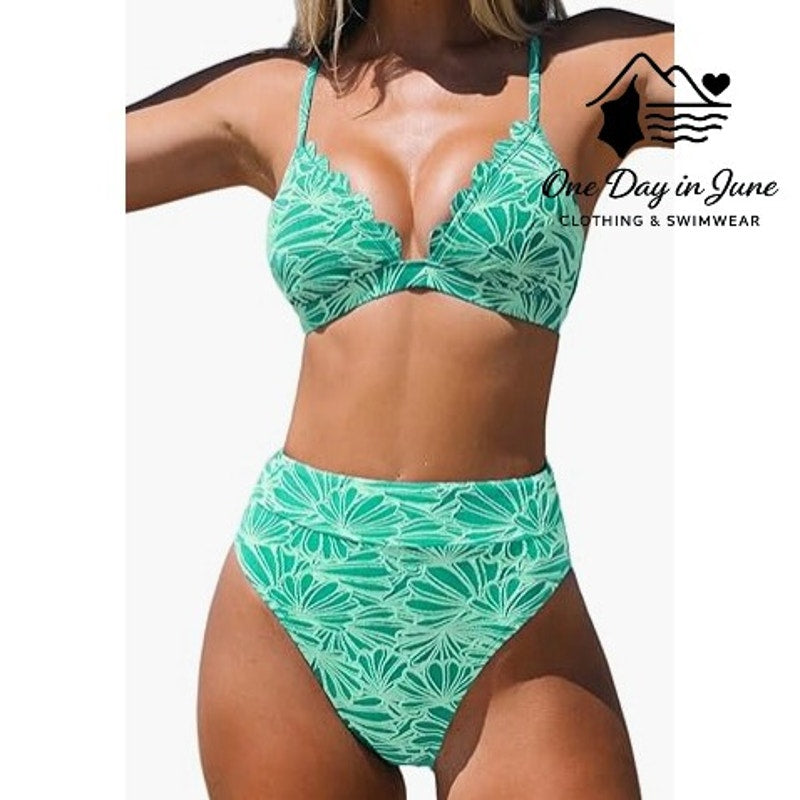 Cupshe Textured Tie Back High Waist Bikini Swimsuit Size S
