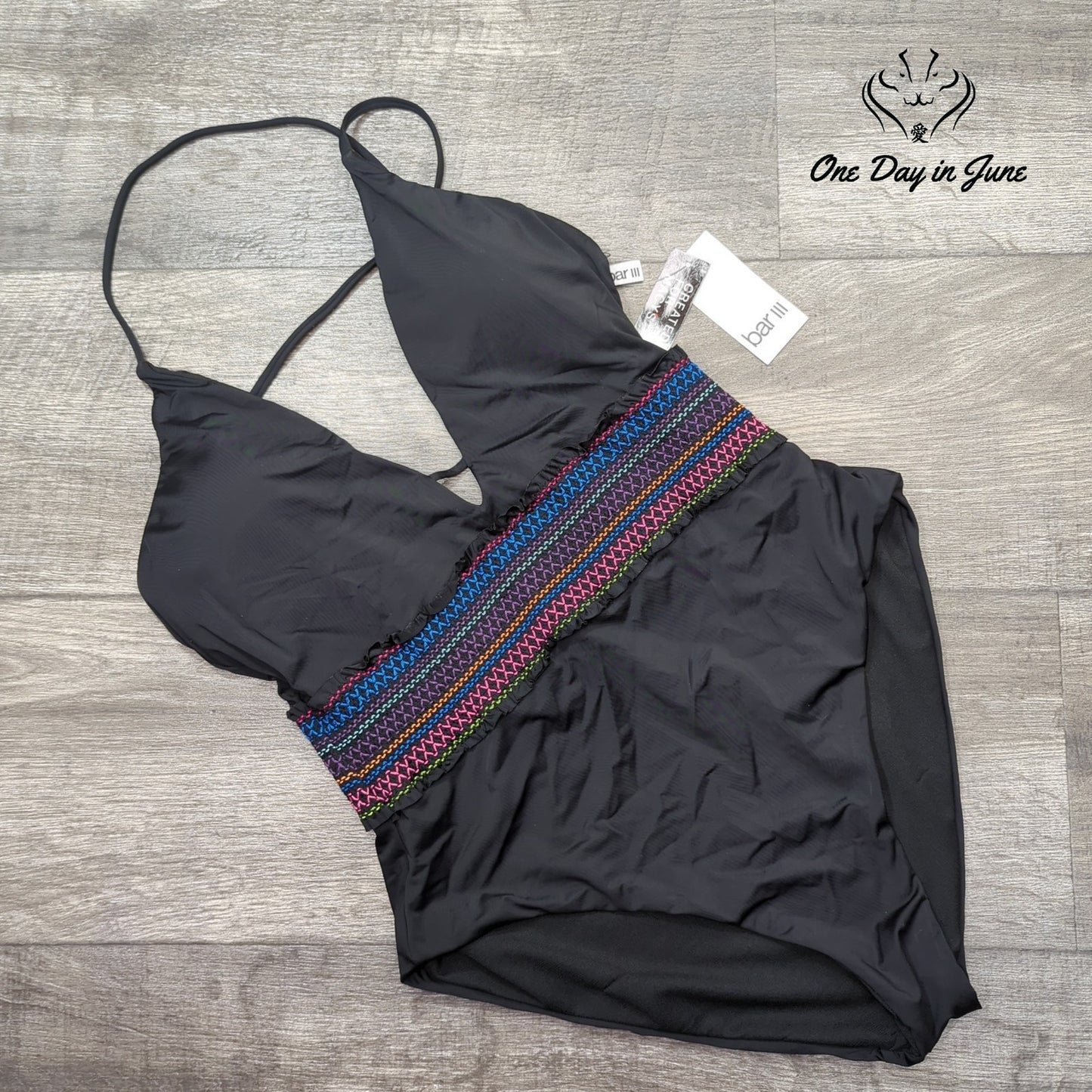 Bar III Smocking Solids One Piece Swimsuit Size L