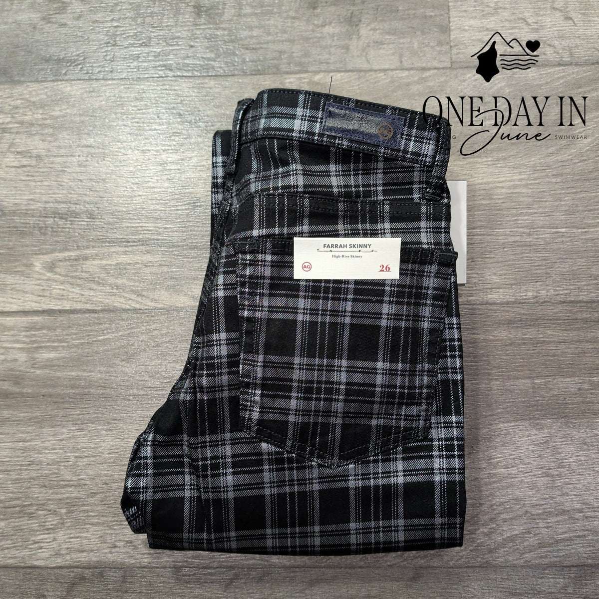 AG Adriano Goldschmied Farrah High Rise Skinny Jeans Black Plaid NWT Size 2 (26)
