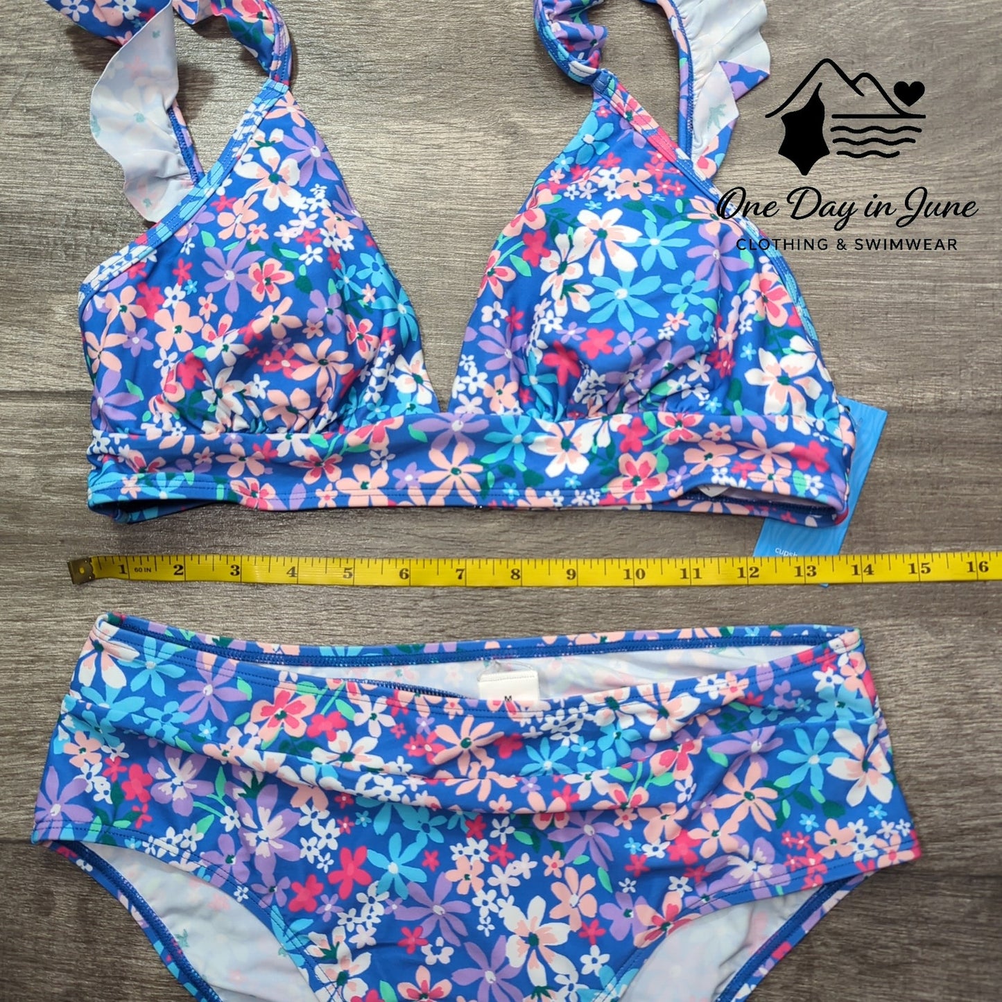 Cupshe Ruffle Shoulder Floral Bikini Swimsuit Size M