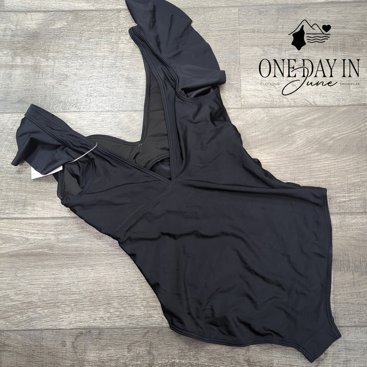 B2Prity Cross Front Cut Out Ruffle One Piece Swimsuit Black NWT Size M