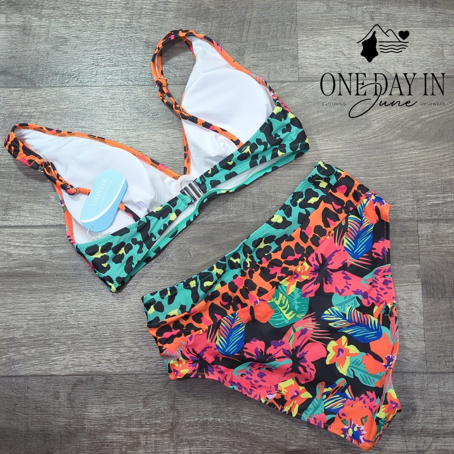 Hilinker Tropical High Waist Bikini Swimsuit Size M