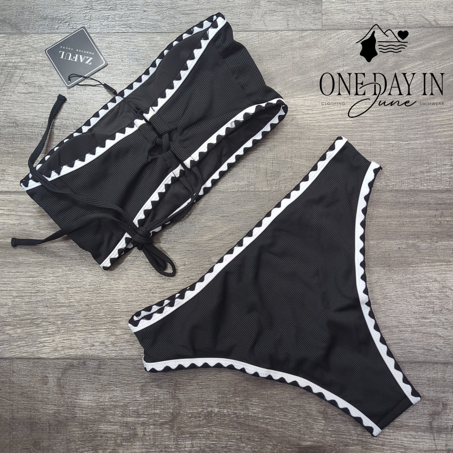 Zaful Bandeau Ribbed Bikini Swimsuit Size M