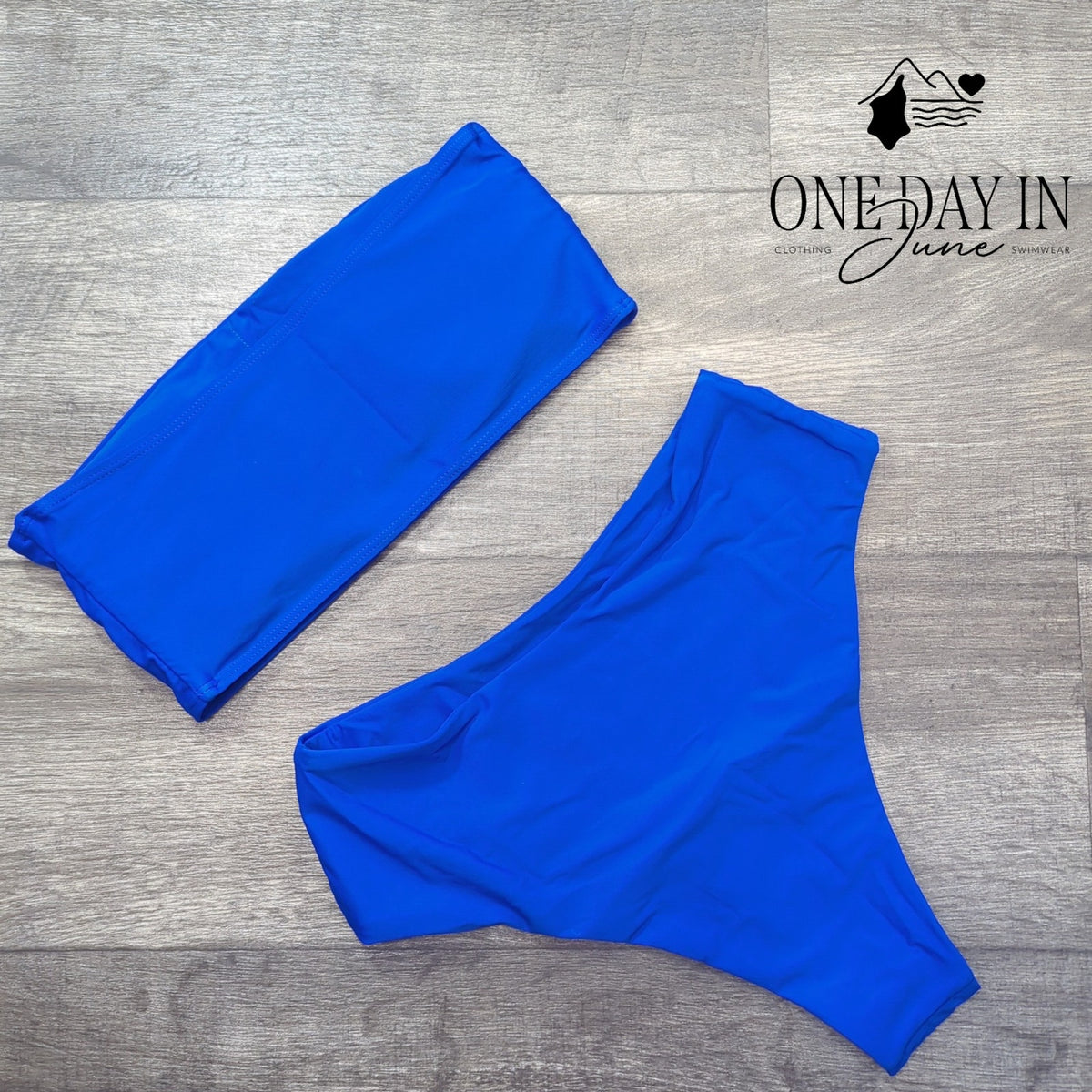 CharmLeaks Bandeau Bikini Swimsuit Royal Blue Strapless High Waist Size M