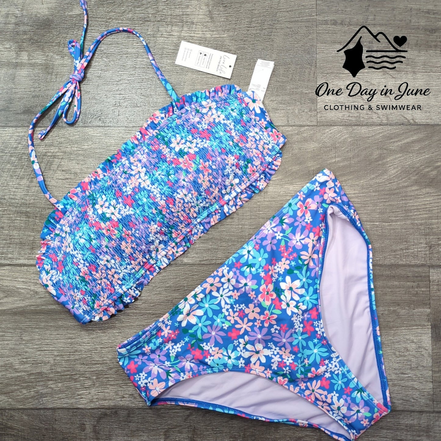 Cupshe Tie Back Smocked Bikini Swimsuit Size L