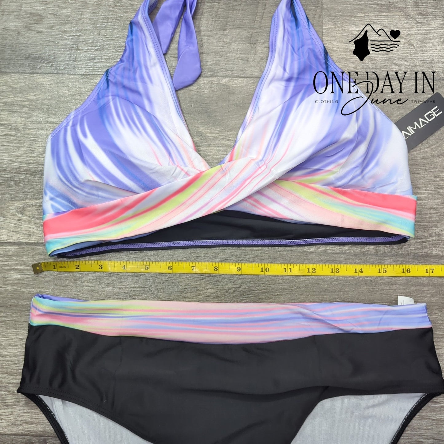 Aimage Plus Size Cross Front Halter Bikini Swimsuit Size 2XL