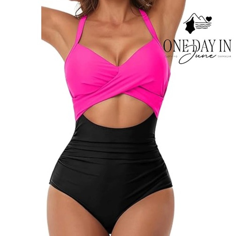 CharmLeaks Cross Fronot Tie Back Cut Out One Piece Swimsuit Size M