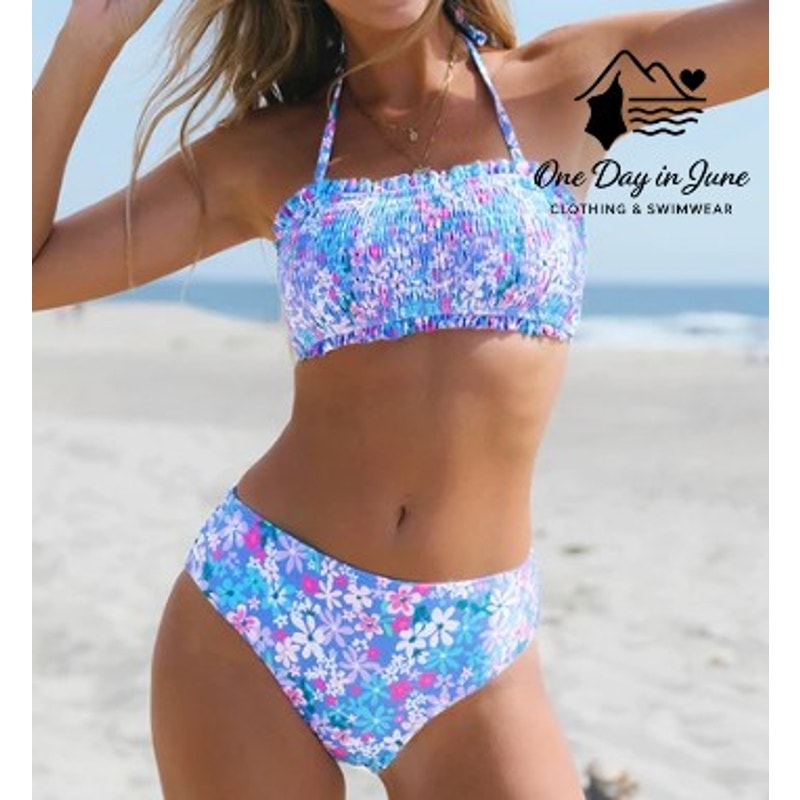 Cupshe Tie Back Smocked Bikini Swimsuit Size L