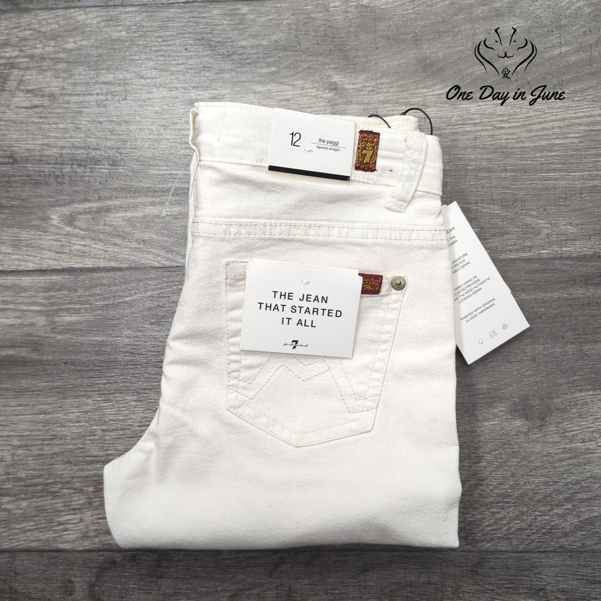 7 For All Mankind Girls The Peggi Tapered Straight Jeans Cream NWT Size 12