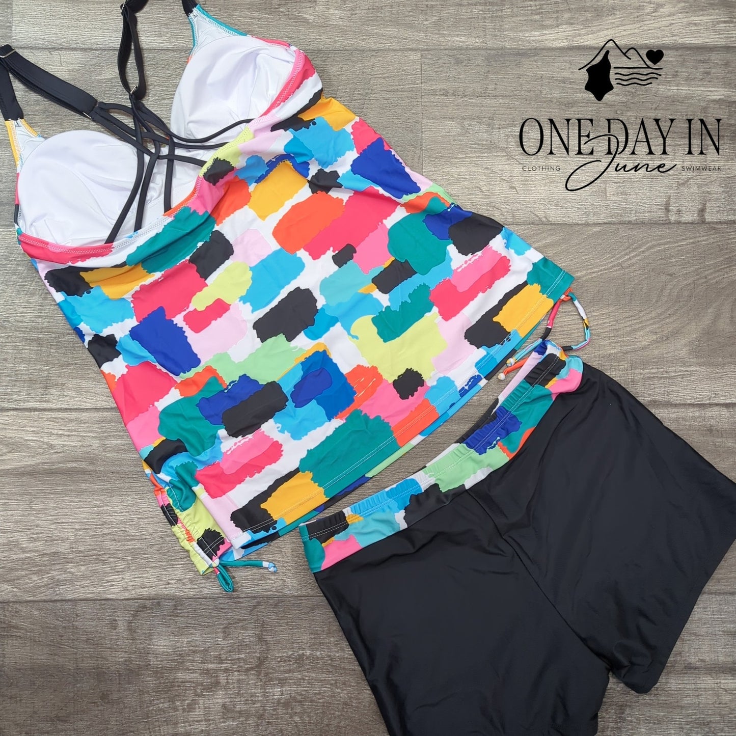 Tempt Me Strappy Back Boy Short Tankini Swimsuit Size L