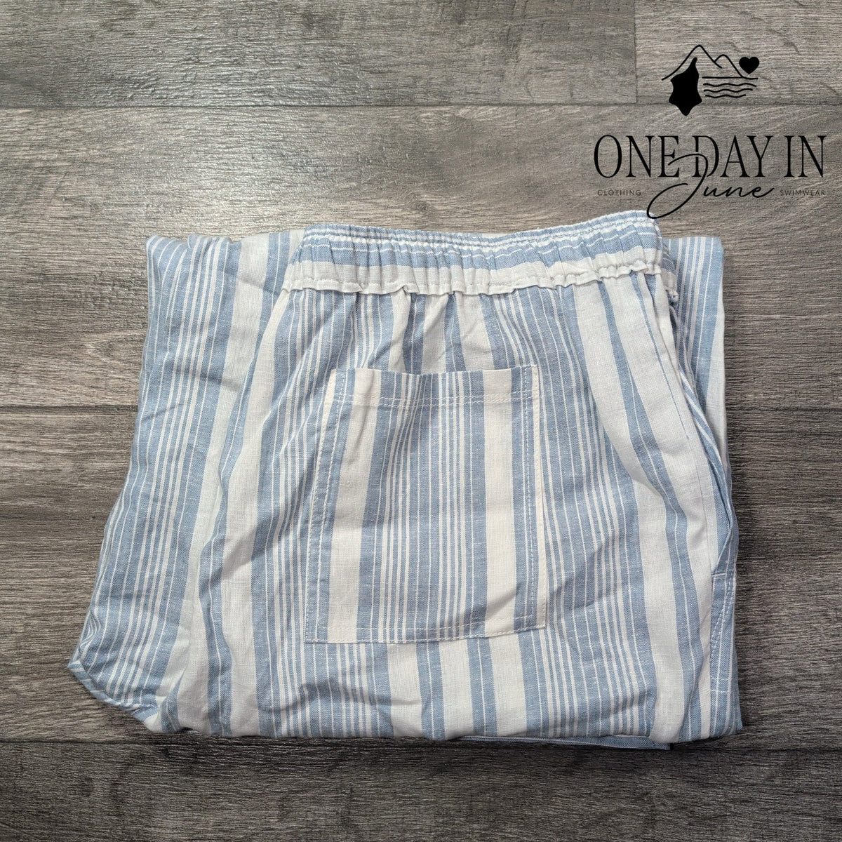 Casa Cabana Anita Cropped Linen Pants Blue White Stripe Drawstring NWT Size XL
