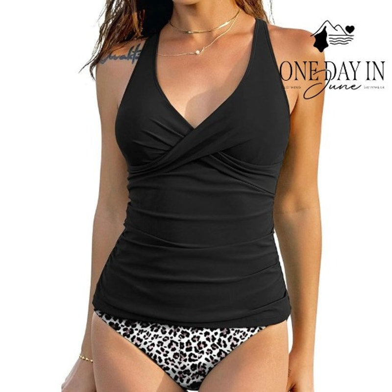 Zaful Twist Front Leopard Print Tankini Swimsuit Size 2XL