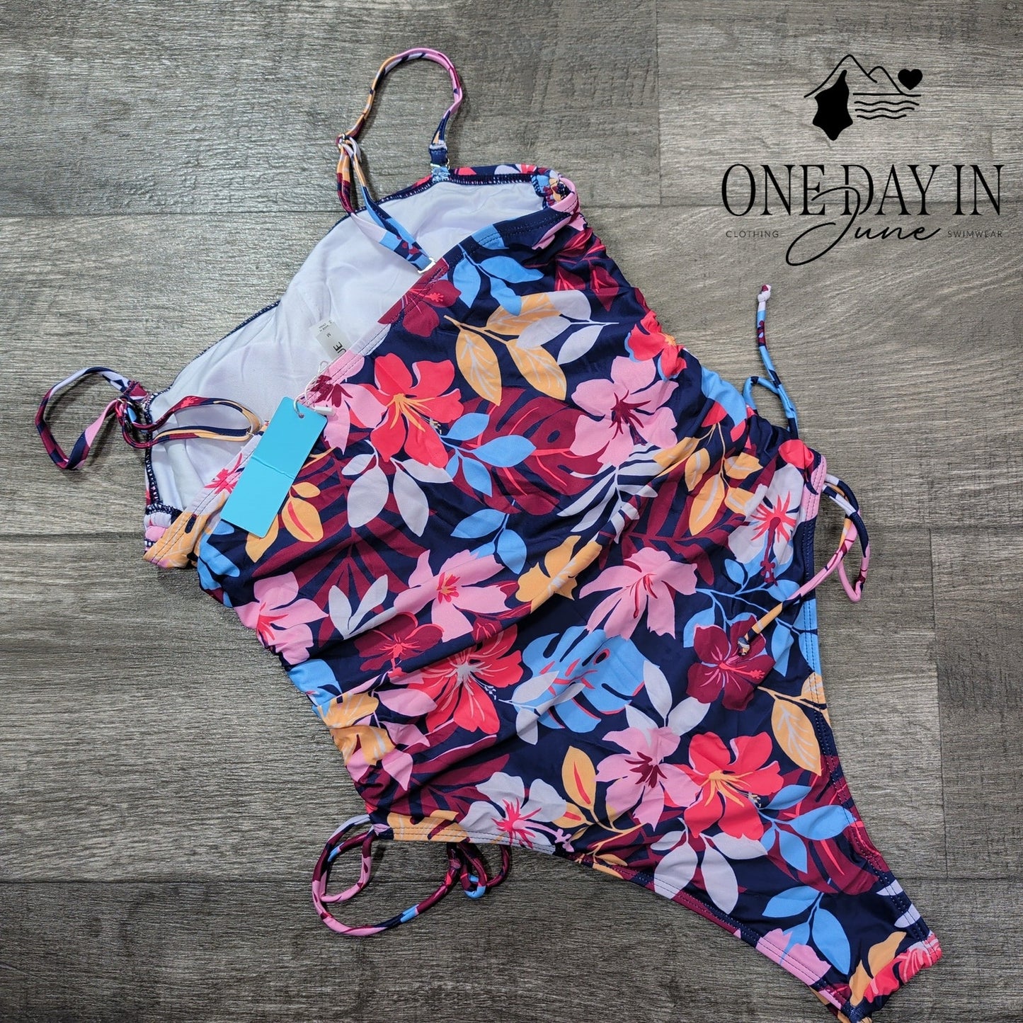 Yonique Floral Ruched One Piece Swimsuit Size M
