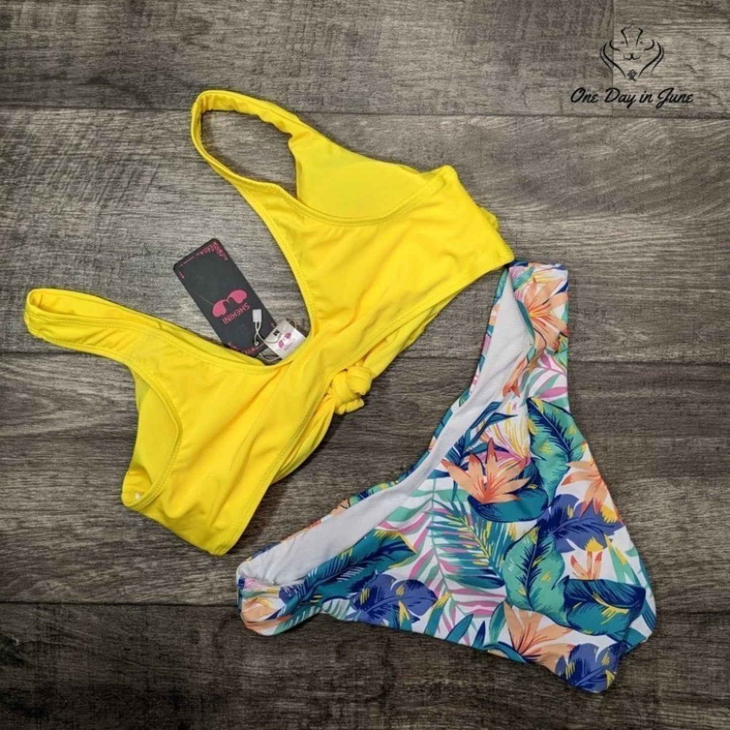 Shekini Women's Tie Knot Front Floral Bikini Swimsuit Size M