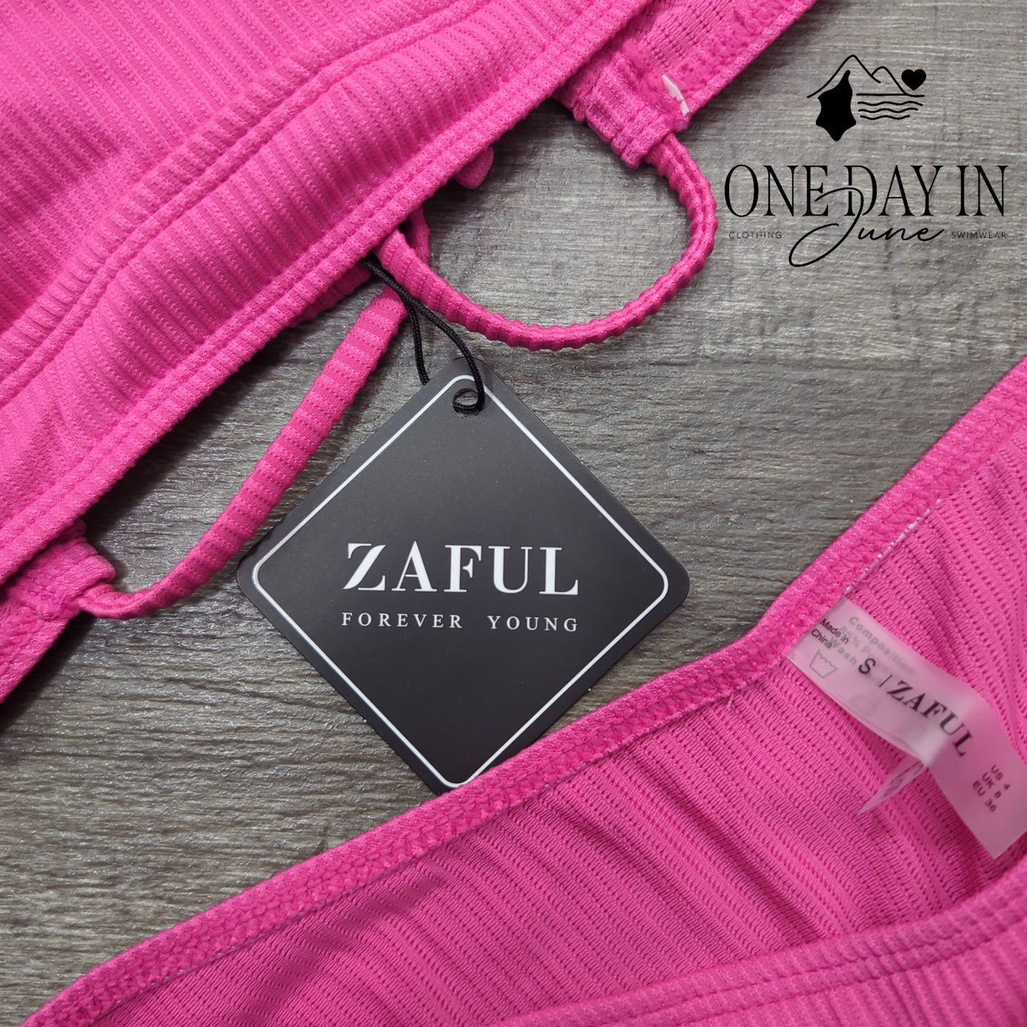 Zaful Lace Up Back Ribbed Cheeky Bikini Swimsuit Size S