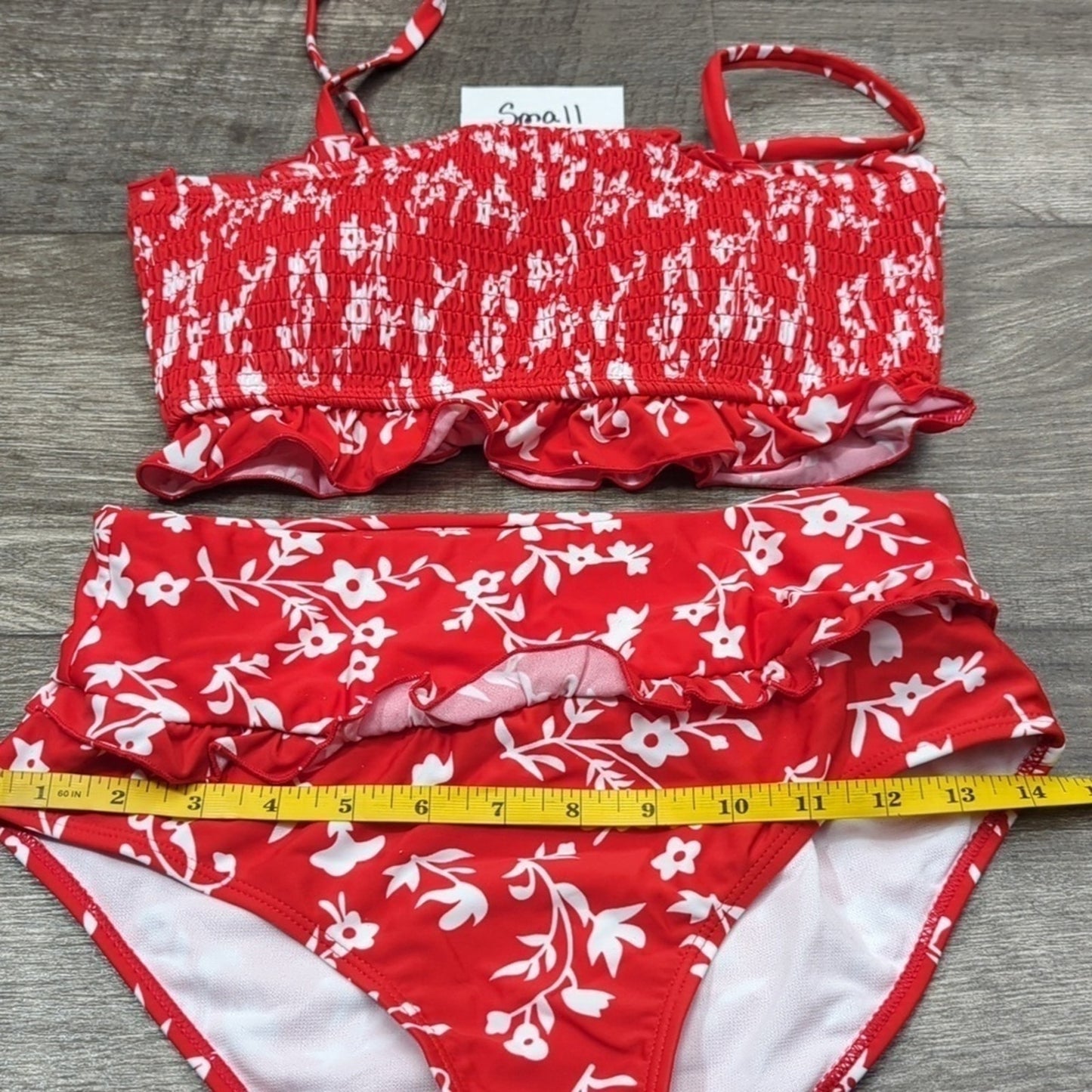 Moshengqi Bandeau Smocked Bikini Swimsuit Size S