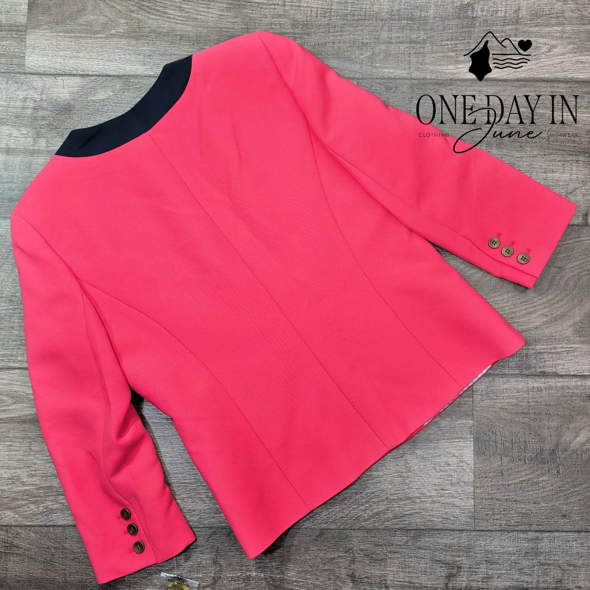 Gianni Bini One Button Blazer Candy Shop Pink Black Trim NWT $129 Size 6