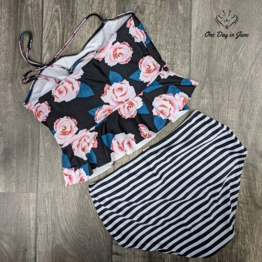 CharmLeaks Floral Ruffle Stripe Bikini Size XL