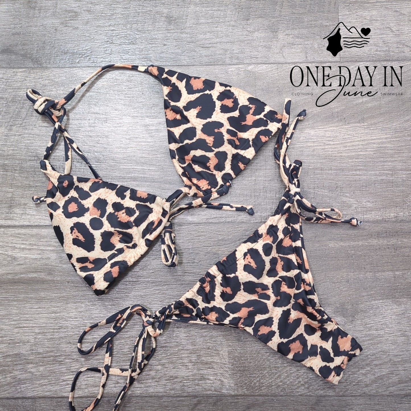CharmLeaks Leopard Triangle Tie Side Ruched Bikini Swimsuit Size S