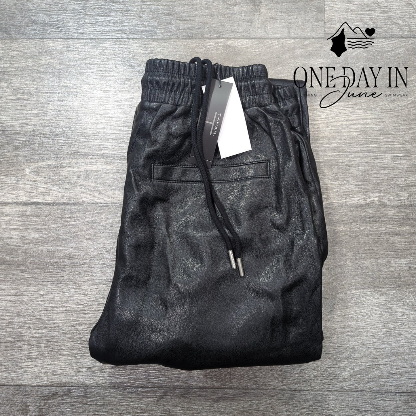 Tahari Faux Leather Drawstring Jogger Pants Size XS