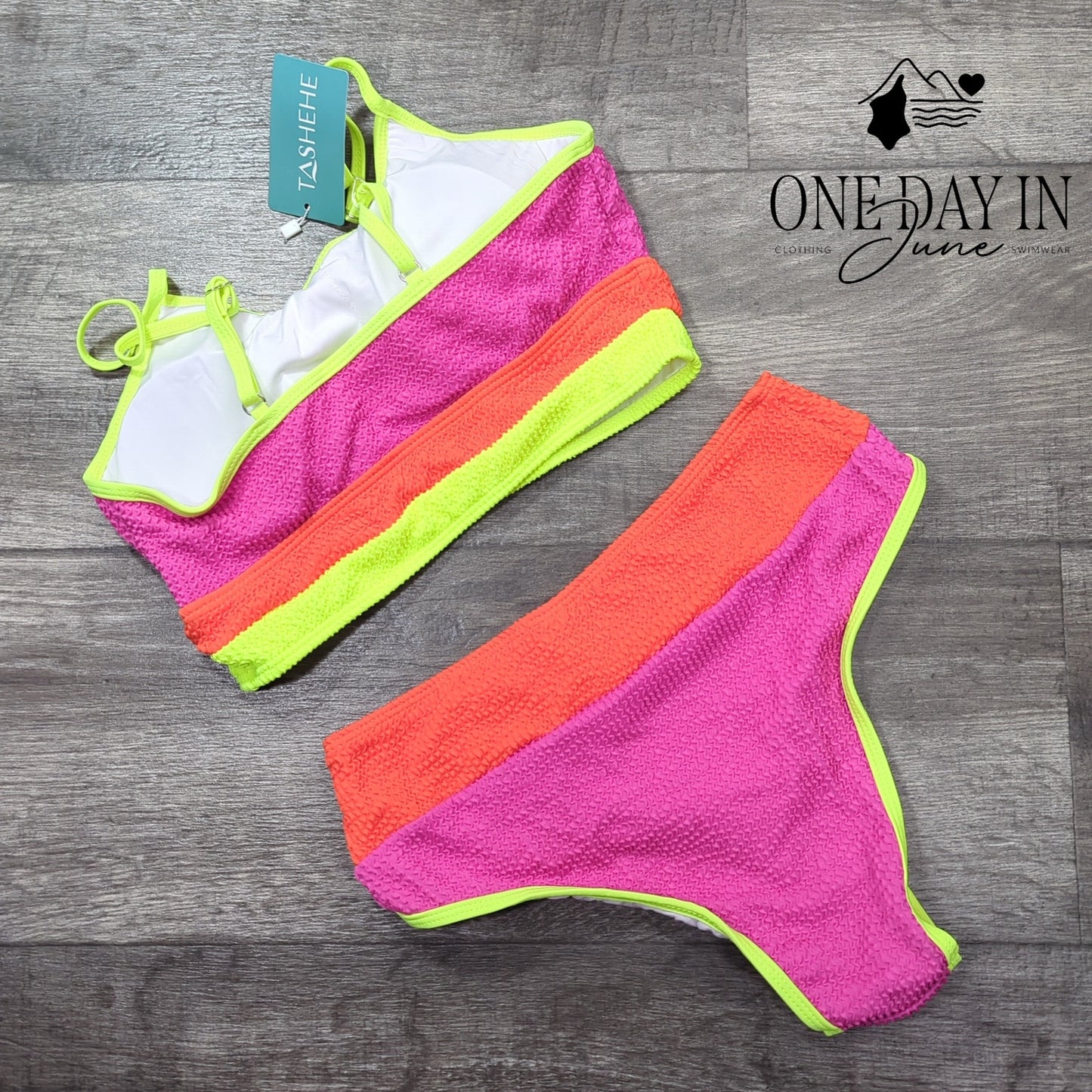 Tashehe Smocked Crop Bikini Swimsuit Size S