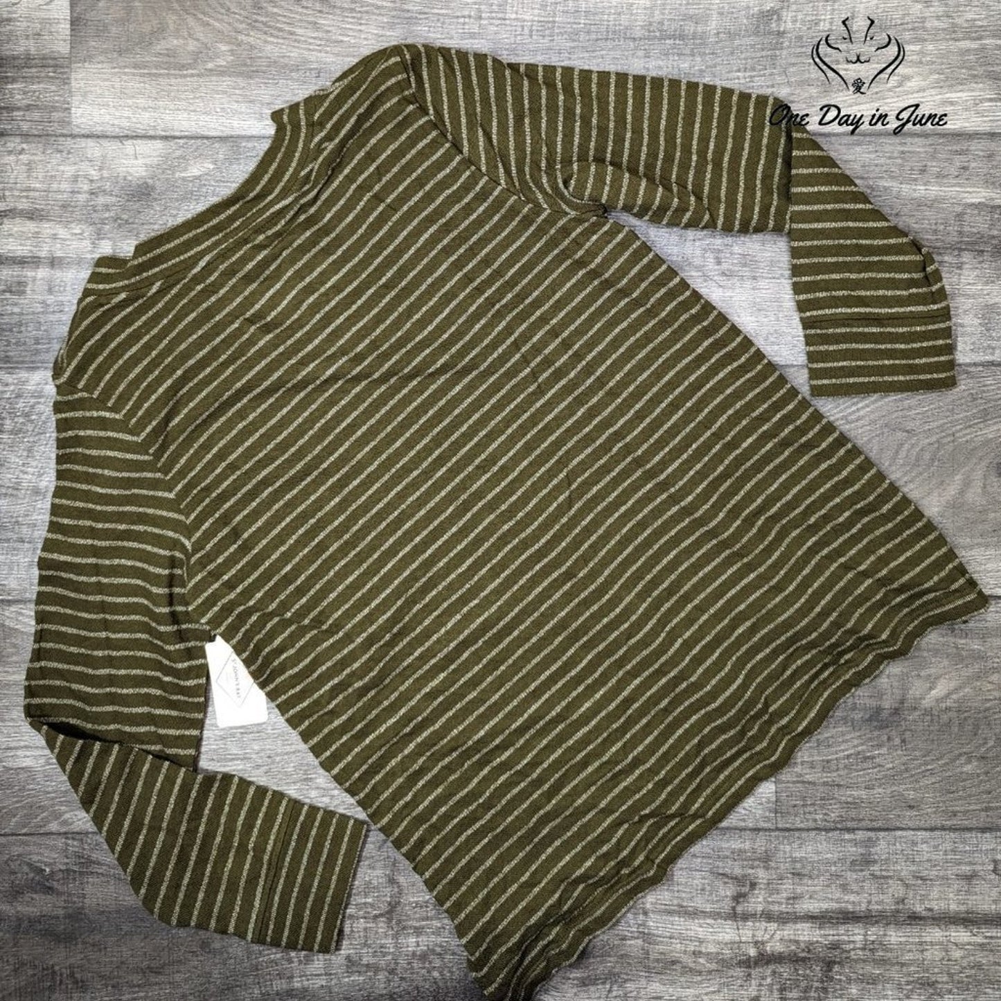 St. John's Bay Olive Stripe Long Sleeve Top Size L